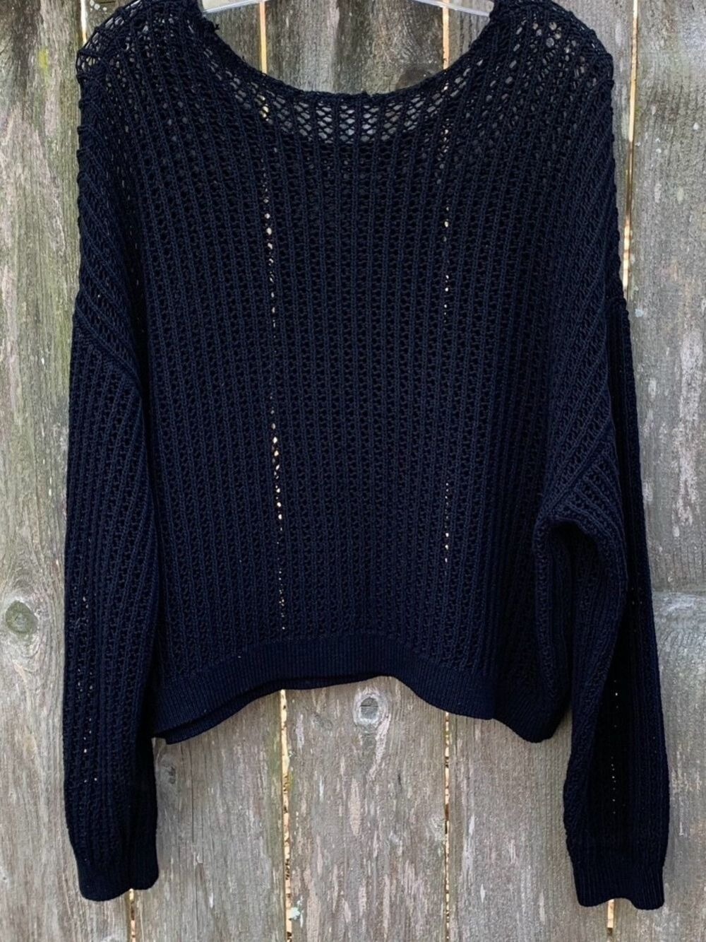 Old Navy Black Crochet Open-Weave Crewneck Sweater - Picture 4 of 11